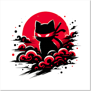 Cool Ninja Black Cat Japanese Retro Vintage Style Posters and Art